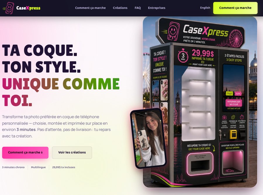 Page d'accueil du site de CaseXpress