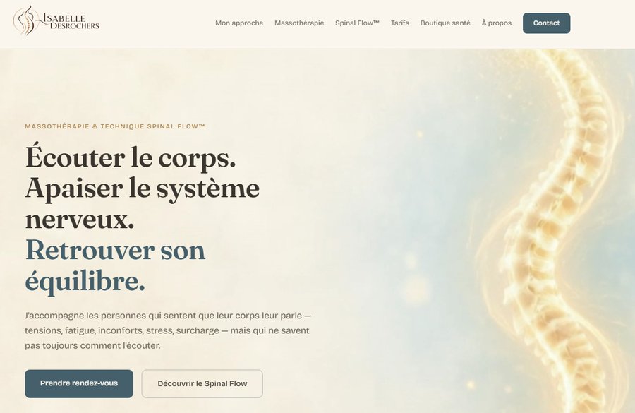 Page d'accueil du site d'Isabelle Desrochers, massothérapeute